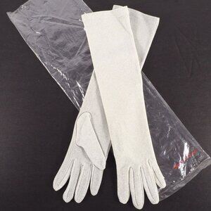 Vintage Womens Opera Gloves Size M Metalic Silver NOS 15 Inch Long Hello 80s